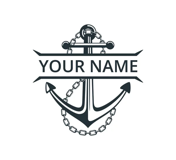 Nome de divisão de âncora de navio com design gráfico de vetor de corrente para logotipo e ilustração — Vetor de Stock