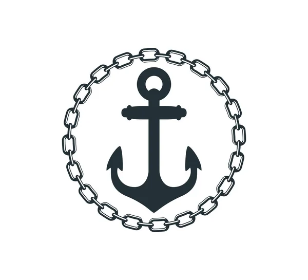 Schiffsanker innerhalb des Stahlkettenkreisvektors Grafik-Design für Logo und Illustration — Stockvektor