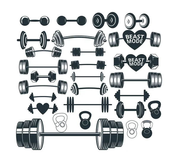 Surtido gimnasio peso elevación barbo conjunto vector logotipo diseño — Archivo Imágenes Vectoriales