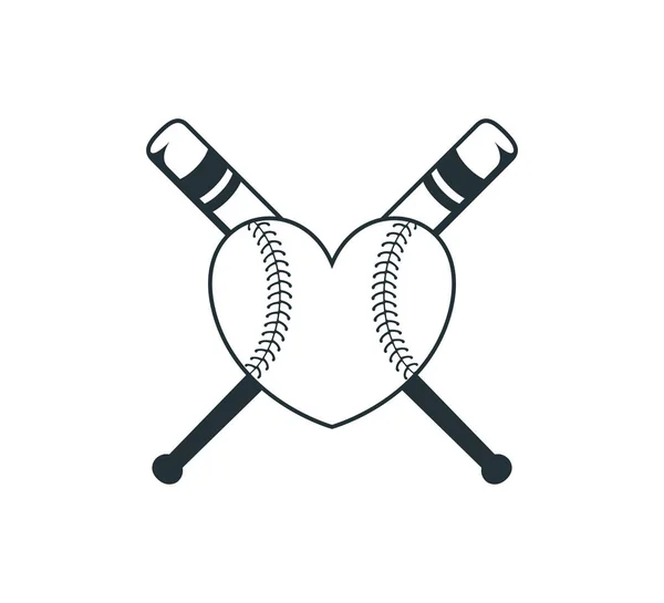 Baseball croisé bâton softball avec forme de coeur balle trucs vectoriel logo conception graphique — Image vectorielle