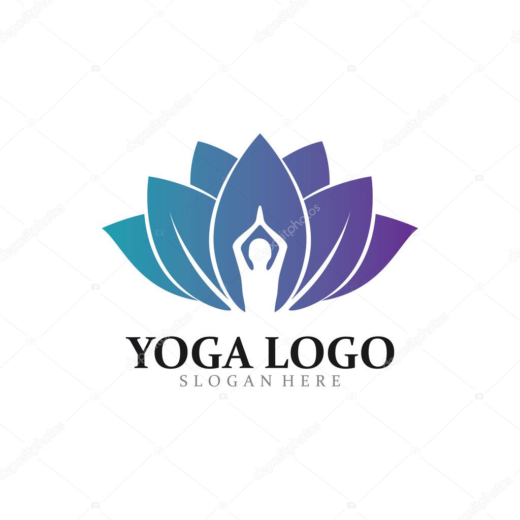Lotus yoga exercise vector logo design template