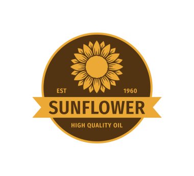 ayçiçeği yağı ürün etiketi vektör logosu şablon kavramı sarı ve kahverengi renkli