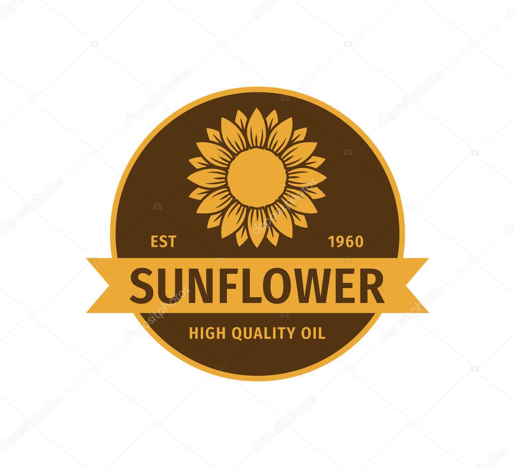 sunflower oil product label vector logo design template concept in yellow and brown color