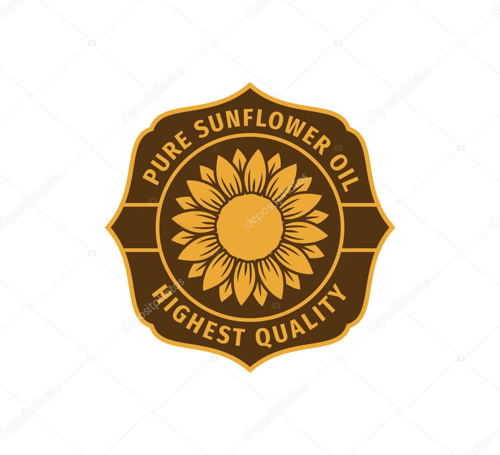 sunflower oil product label vector logo design template concept in yellow and brown color