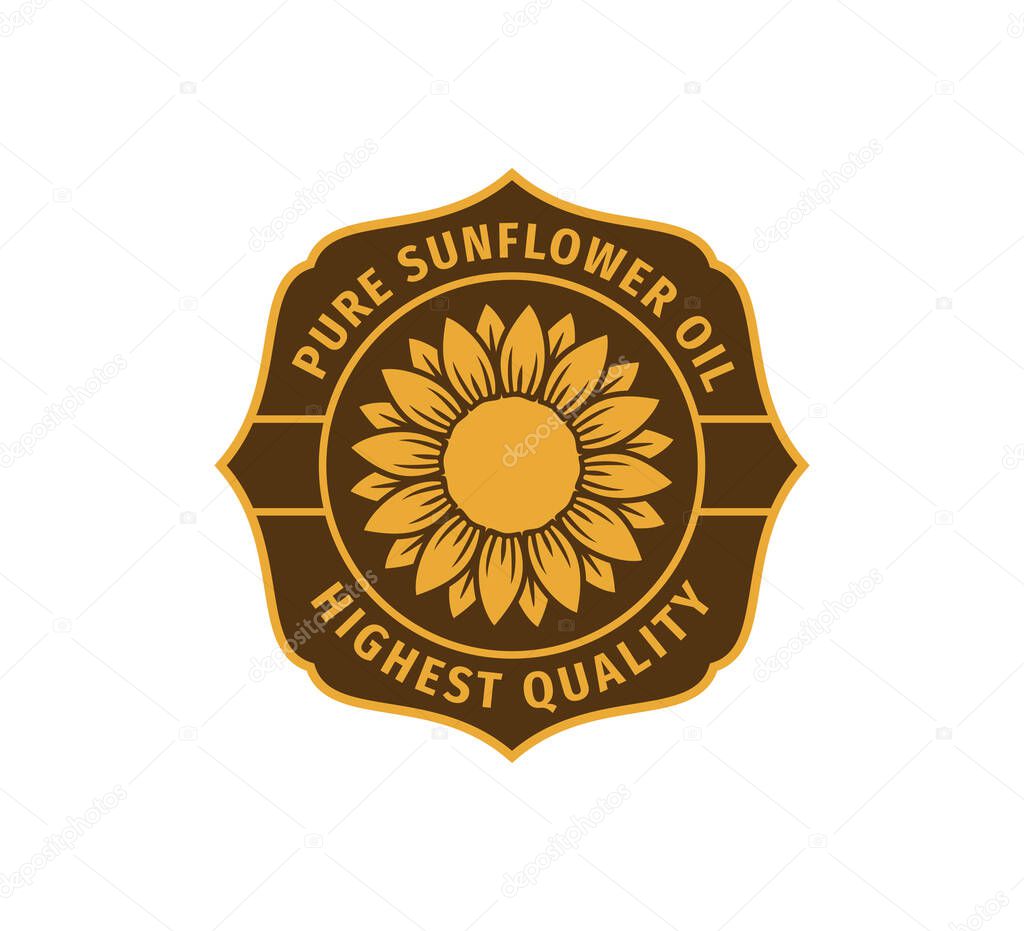 Sunflower oil product label vector logo design template concept in yellow and brown color