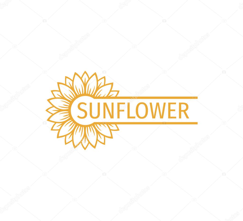 Sunflower vector logo design concept template with space bar for text writing