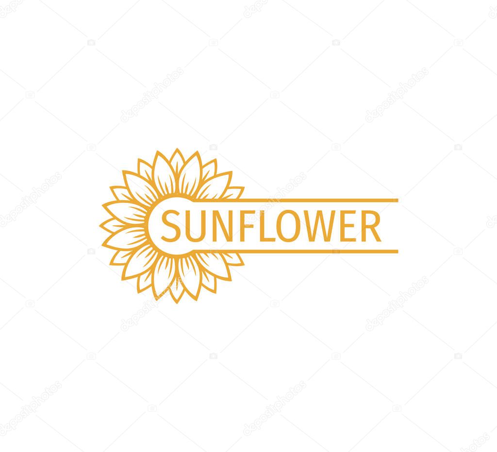 Sunflower vector logo design concept template with space bar for text writing