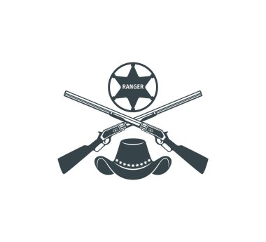 İki çapraz av tüfeği ve Kovboylar Kulübü için yıldız bekçi sembolü grafik tasarım şablonu