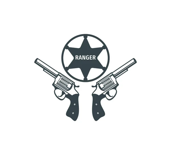 牛仔俱乐部的两把枪和星形护林员符号矢量图形设计模板 — 图库矢量图片