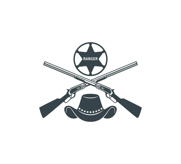 2つの交差散弾銃とスターレンジャーのシンボルベクトルグラフィックデザインテンプレートカウボーイクラブ — ストックベクタ