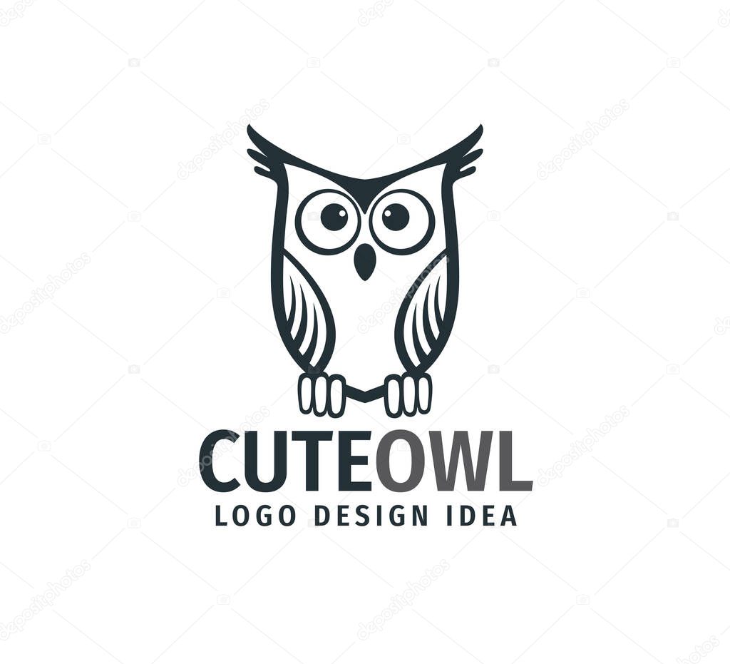 cute owl chick with big eyes vector logo design template