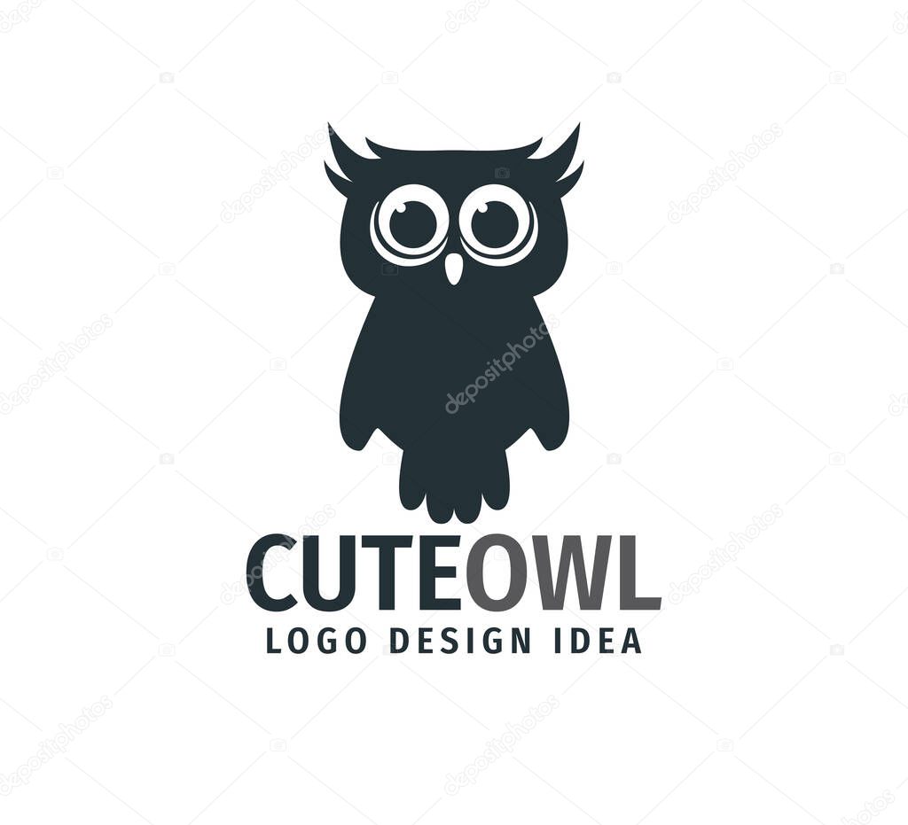 cute owl chick with big eyes vector logo design template