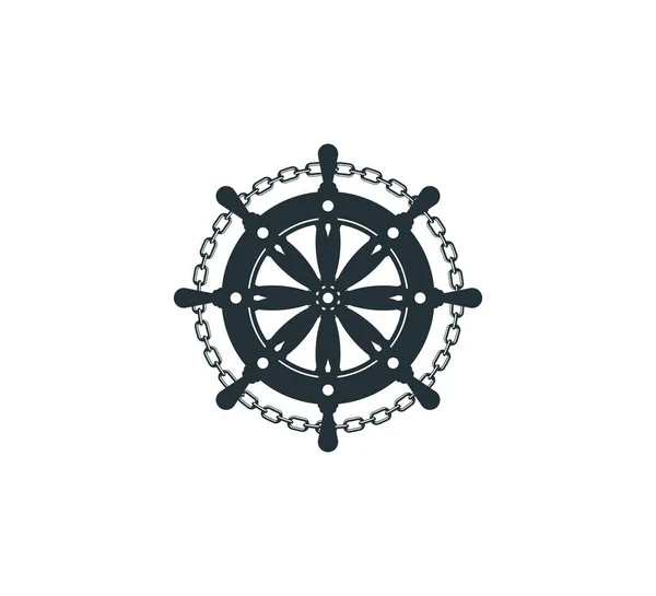 船舶操船ホイール海事チェーン帆ボートテーマベクトルロゴデザインテンプレート — ストックベクタ