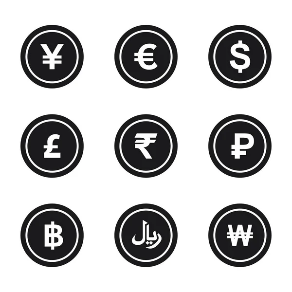 Diverse Världens Pengar Valuta Mynt Symbol Vektor Design Set Mall — Stock vektor