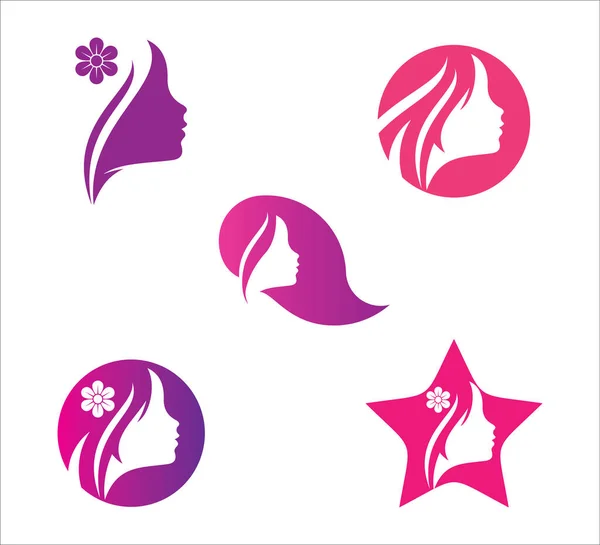Frau Friseur Und Schönheitssalon Rosa Lila Vektor Logo Oder Icon — Stockvektor