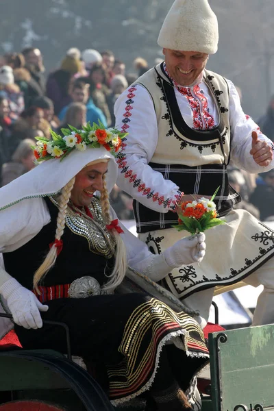 Kukeri Mummers Realizar Rituais Com Trajes Sinos Grandes Destinado Assustar — Fotografia de Stock