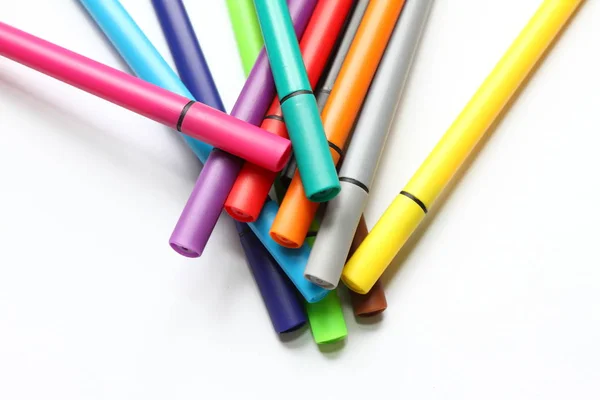 Penna Colori Pila Con Penne Colori Isolate Sfondo Bianco Colore — Foto Stock