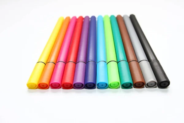Penna Colori Pila Con Penne Colori Isolate Sfondo Bianco Colore — Foto Stock