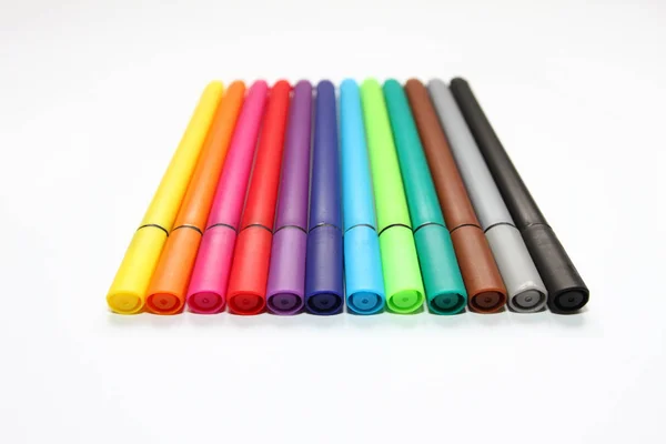 Penna Colori Pila Con Penne Colori Isolate Sfondo Bianco Colore — Foto Stock