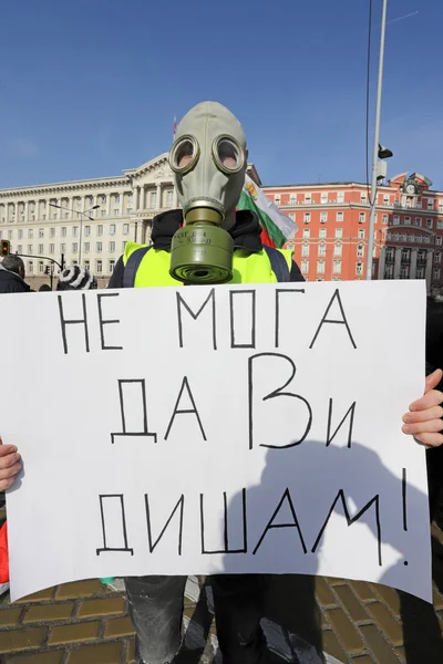 Pessoas em protesto por causa da poluição atmosférica pesada (Partículas — Fotografia de Stock