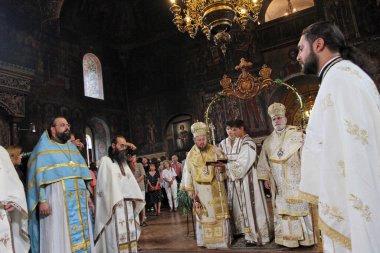 A bishops performing liturgy in an Eastern Orthodox church St. S