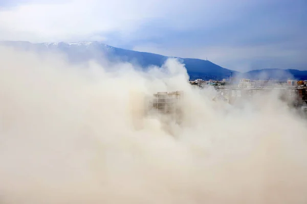 Gecontroleerde Explosie Met Ontploffingen Van Een Groot Gebouw Drukkerij Ipk — Stockfoto