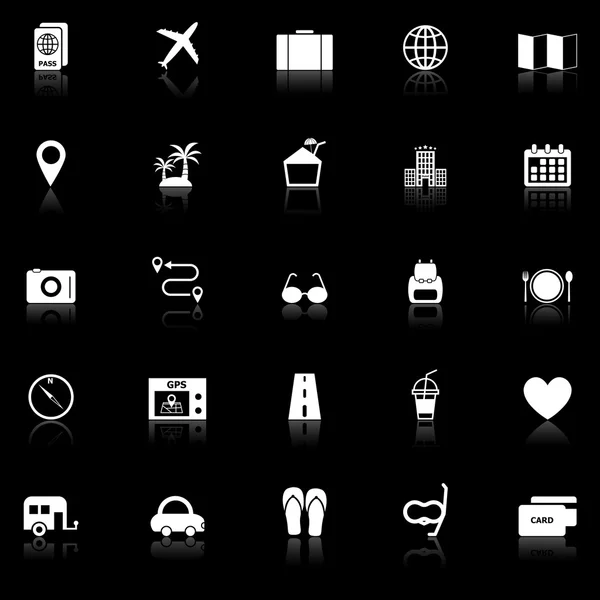 Trip icons with reflect on black background — Stock Vector