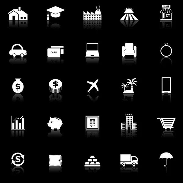 Iconos de préstamo con reflexionar sobre el fondo negro — Archivo Imágenes Vectoriales