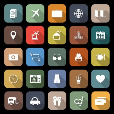 Yolculuk uzun gölge ile düz simgeler