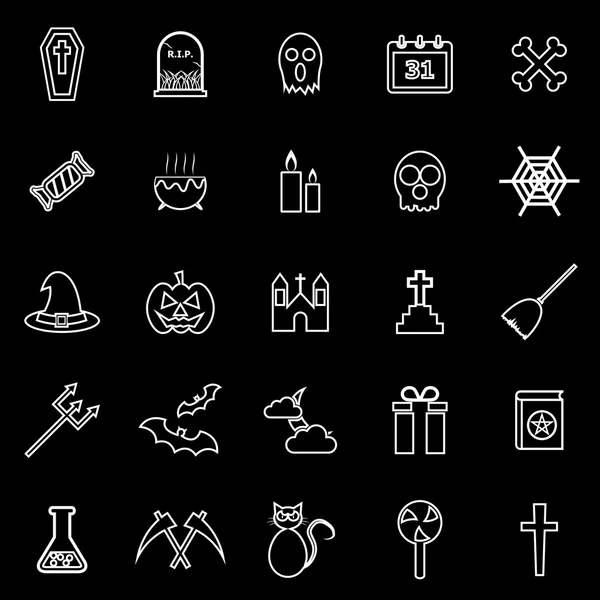 Iconos de línea de Halloween sobre fondo negro — Vector de stock