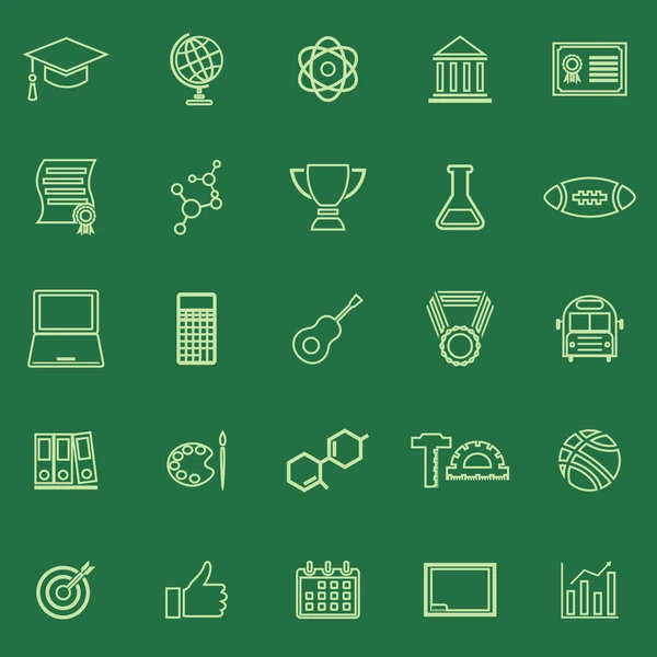 Iconos de color de línea de la universidad sobre fondo verde — Vector de stock