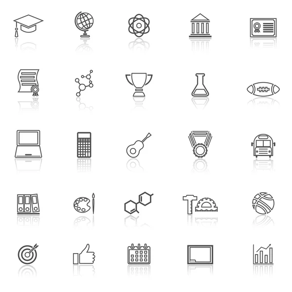 Iconos de línea de la universidad con reflexionar sobre fondo blanco — Vector de stock