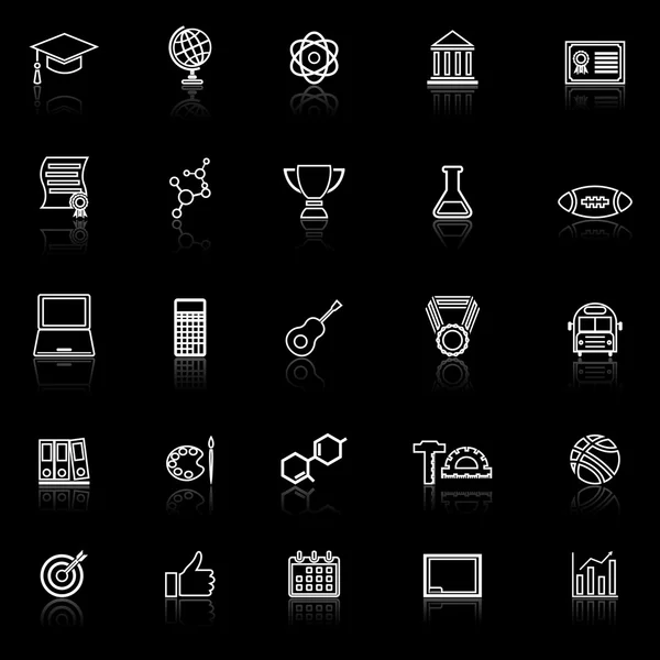 College line icons with reflect on black background — Stock Vector