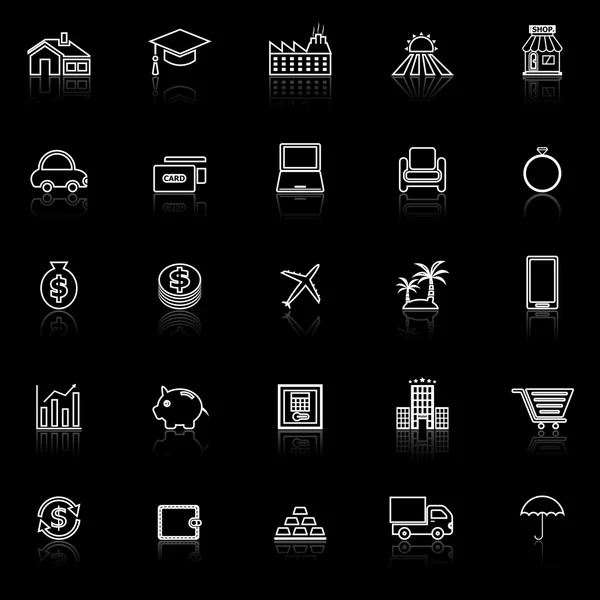 Loan line icons with reflect on black background — Stock Vector