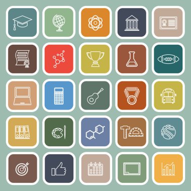 Yeşil zemin üzerine üniversite hattı düz simgeler