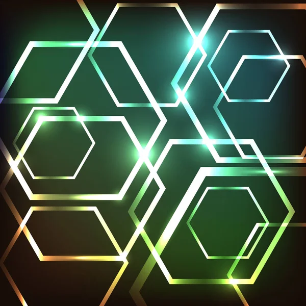 Abstract kleurrijk neon achtergrond met zeshoeken — Stockvector