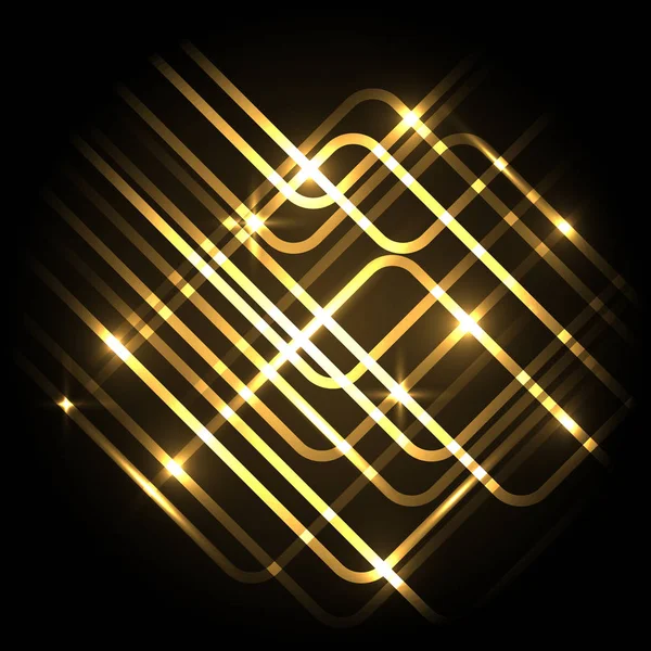 Abstrakta neon guld bakgrunden med linjer — Stock vektor