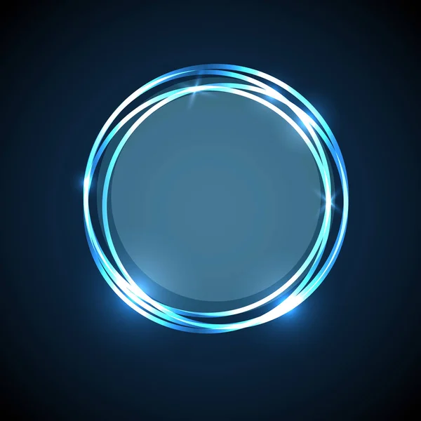 Fundo abstrato com banner círculos de néon azul — Vetor de Stock