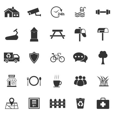 Beyaz arka plan üzerinde köy simgeler