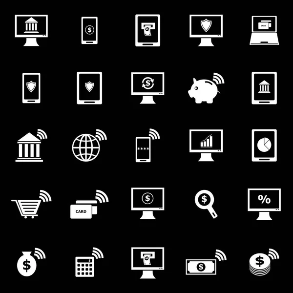 Iconos de banca en línea sobre fondo negro — Vector de stock
