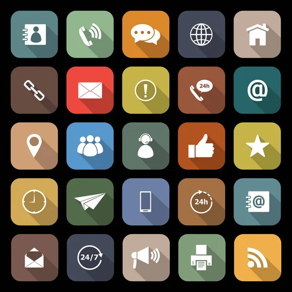 Contáctenos iconos planos con sombra larga — Archivo Imágenes Vectoriales