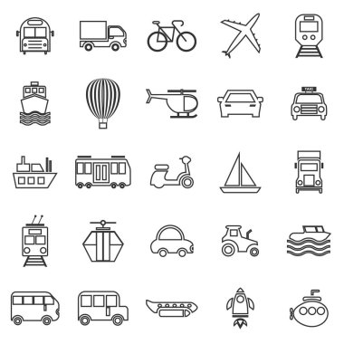 Beyaz arka plan üzerinde ulaşım hattı simgeler