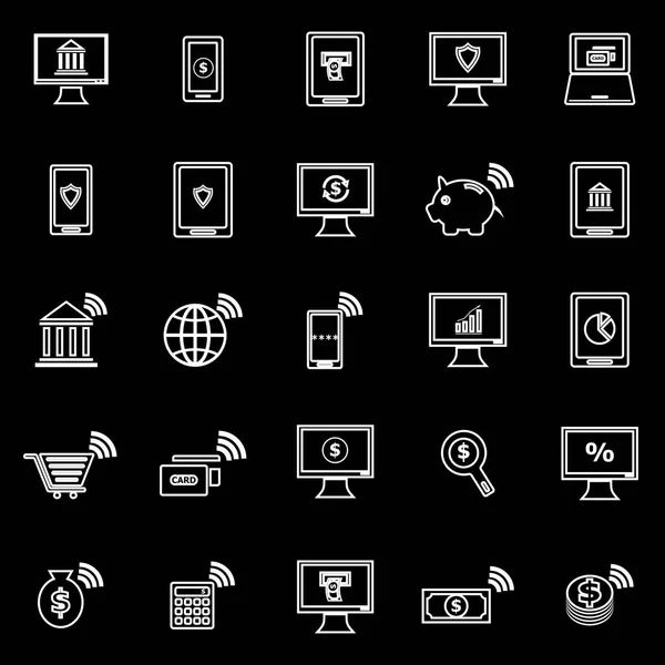 Iconos de línea de banca en línea sobre fondo negro — Archivo Imágenes Vectoriales