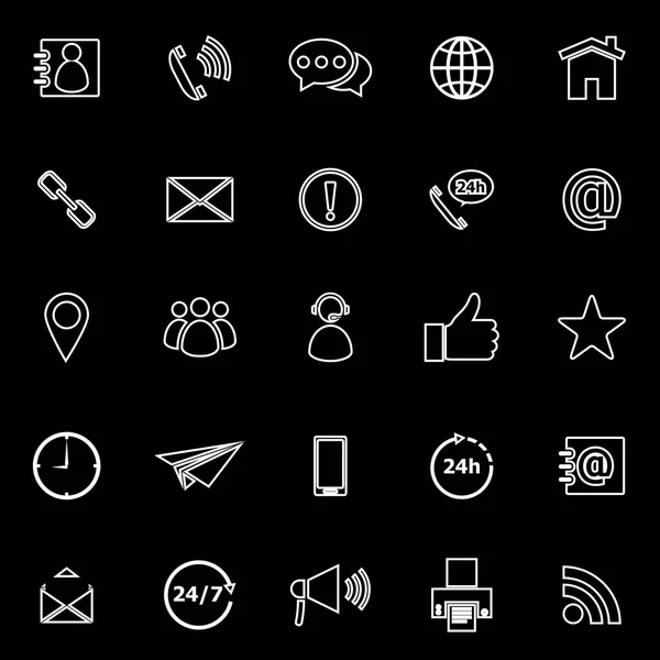 Contáctenos iconos de línea sobre fondo negro — Vector de stock
