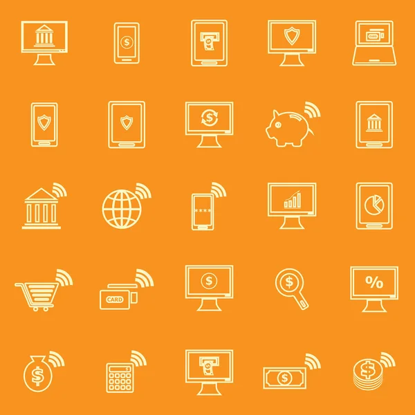 Online-Banking Linie Farbe Symbole auf orangefarbenem Hintergrund — Stockvektor