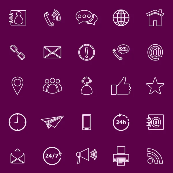 Contactez-nous ligne icônes de couleur sur fond violet — Image vectorielle