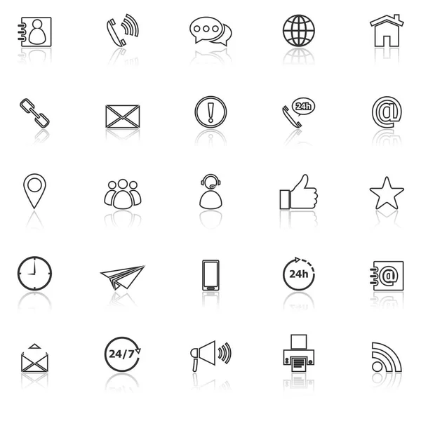 Contattaci linea icone con riflettere su sfondo bianco — Vettoriale Stock
