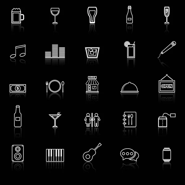 Iconos de línea de barra con reflexionar sobre fondo negro — Vector de stock