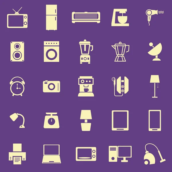 Icônes de couleur du ménage sur fond violet — Image vectorielle