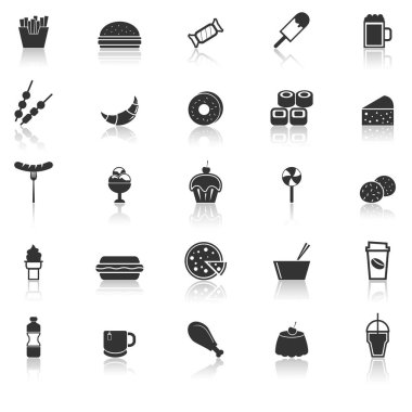 Fast food icons with reflect on white background clipart